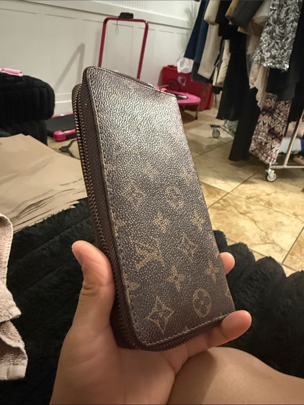 Source Unknown Brown Monogram Zip-Around Wallet